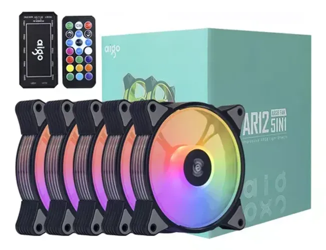 Kit 5 Cooler Fan Aigo Ar12 RGB com Controladora Lacrado