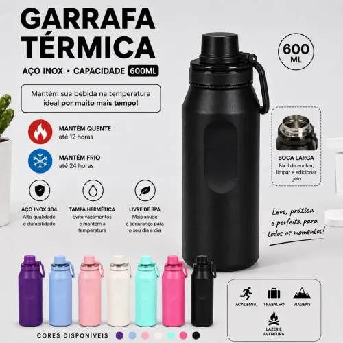 Garrafa Térmica Aço Inox Vytta Capacidade 600ML