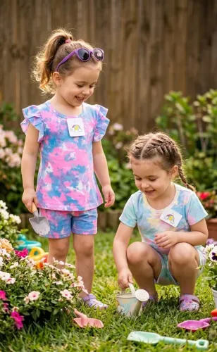 Conjunto Tye Dye Meninas, Tecido em cotton super confortáveis. Disponível tam 03 e 04