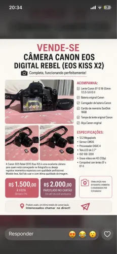 Vende se Câmera Canon EOS