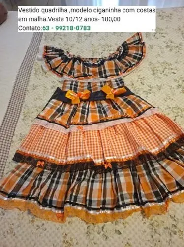 Vestido quadrilha ,modelo ciganinha com costas em malha.Veste 10/12 anos.