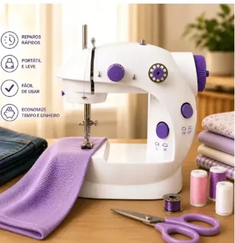 Mini Máquina De Costura Elétrica Portátil Compacta Com Pedal Para Uso Doméstico Reta