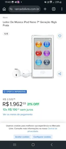 Leitor de música, ipod Nano 7°geração  14gb prata