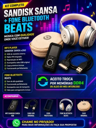 Rádio sansa sandisk mais fone Bluetooth beats 