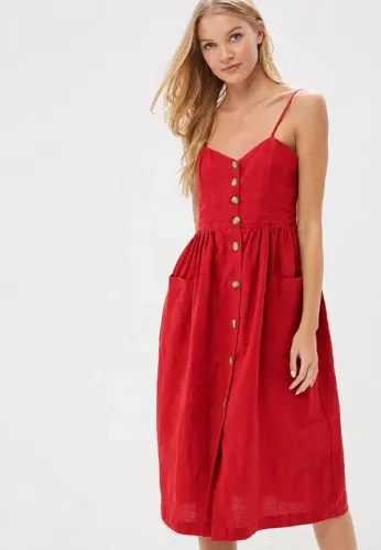 vestido vermelho de linho puro de alcinha