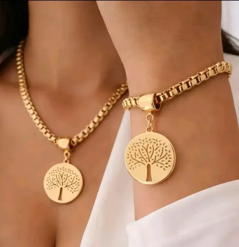 Conjunto colar e pulseira árvore da vida