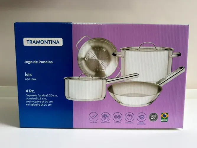 Jogo de Panelas Tramontina Ísis, Inox, Fundo Triplo, 4 Peças - Lacrado e com nota fiscal
