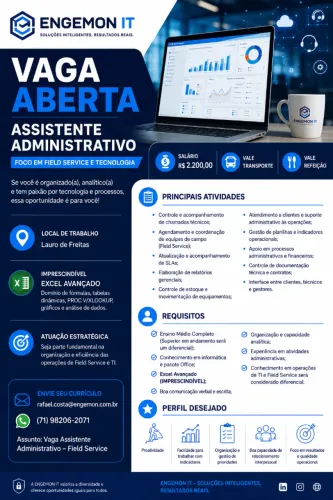 VAGA PARA ASSISTENTE ADMINISTRATIVO 
