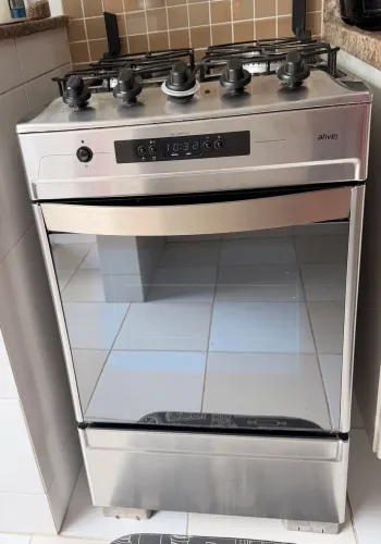 Fogão Brastemp Ative! 4 Bocas Inox com Timer - Forno Grill