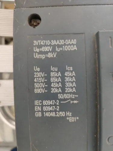Disjuntor trifásico de 1000A Siemens ajustável