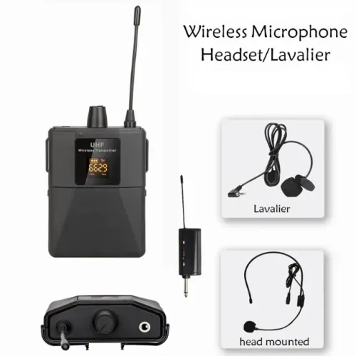 Microfone de fone de ouvido sem fio uhf com transmissor receptor display digital led trans