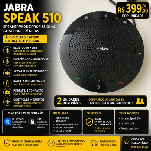 Jabra Speak 510 Bluetooth USB Speakerphone Conferência