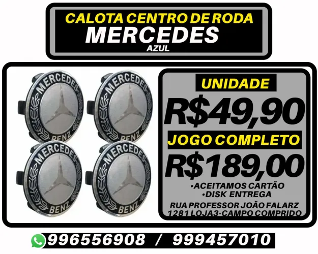 Calota centro de roda Mercedes. R$89,90 a unidade. Entrega em Curitiba e região 