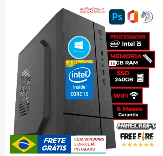 Computador Intel Core I5, 16gb, ssd 240, monitor LED, Teclado e Mouse Gamer
