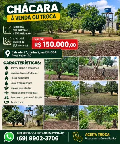 Chácara à Venda ou Troca - 25.000 m² - BR-364 - R$ 150 Mil