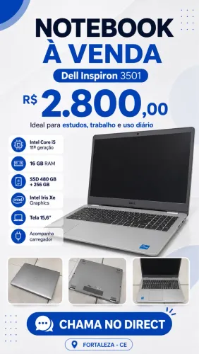 Notebook Dell Inspiron 3501 | i5 11ª geração | 16GB RAM | SSD 480GB + 256GB