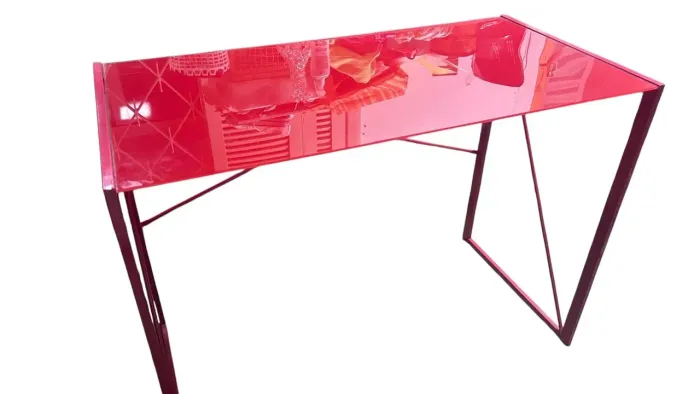 Mesa Multiuso com Tampo de Vidro - Vermelho