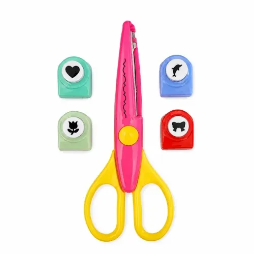 Tesoura Para Borda Decorativa + 4 Mini Furadores Para Papel