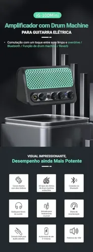 VEDO Alto-falante compacto de 10W?Amplificador Guitarra Portátil com Bateria Eletrônica