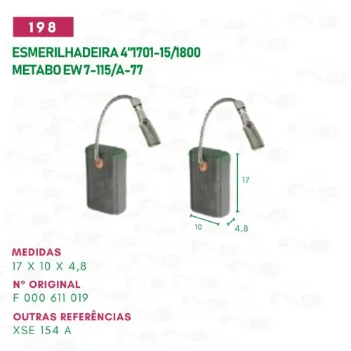 escova carvão para esmerilhadeira motor reparo cod: 198.jg c17x10x4,8mm