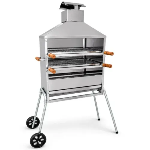 Churrasqueira Carrinho p/ ESPETINHO churrasqueira com 2 Grelhas - INOX