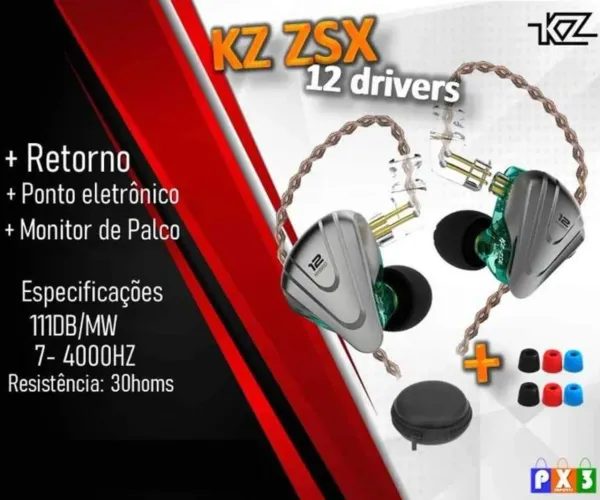 KZ ZSX 12 Drivers + case novo lacrado