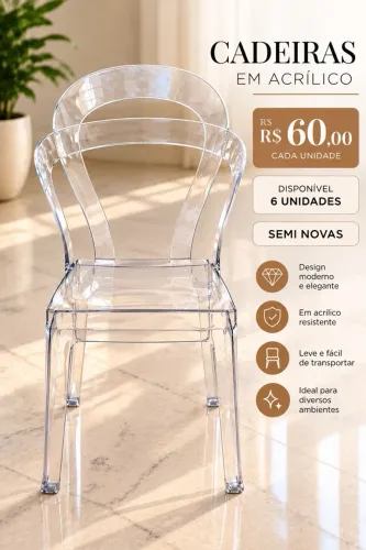 Cadeiras em acrílico sala jantar