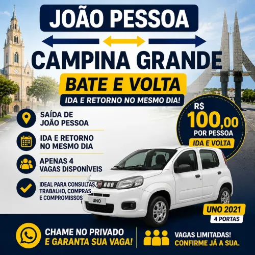 Bate volta João pessoa a campina Grande 
