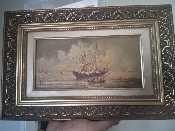 Quadro do renomado pintor Hélio de Castro - Barcos - requintada moldura