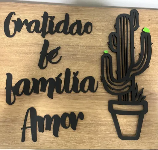Kit em mdf - letras e cacto