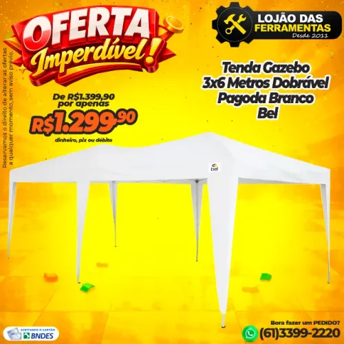 Tenda Gazebo 3x6 Metros Dobrável Pagoda Branco Bel
