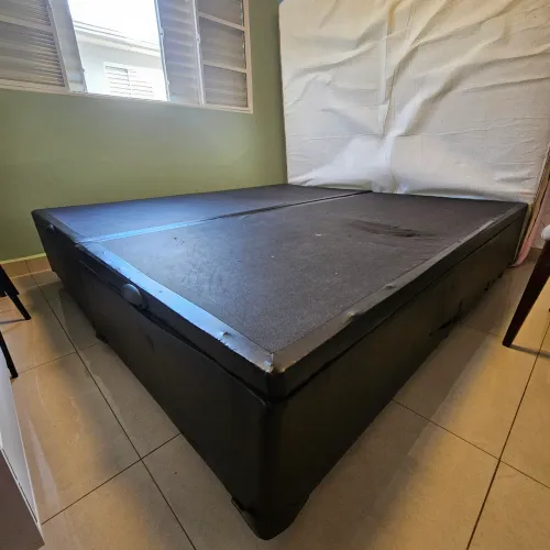 Cama Box Baú King Bipartida Preta - Grande Espaço Interno