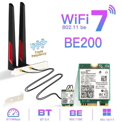 Placa Wifi 7, BE200, BL 5.4, NGFF, M2, M.2, BE200NGW