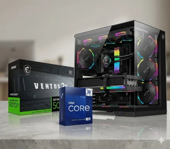 PC GAMER BRABÍSSIMO! CORE i9 + RTX 5070 TI 3 FANS + GABINETE AQUARIO E WATER COOLER