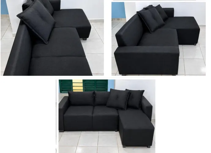 Sofá de Canto Preto com Chaise - 1 Ano de Uso