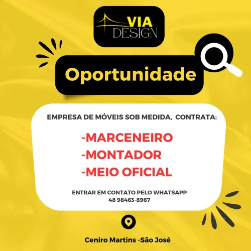 Vaga marceneiro, montador e meio oficial