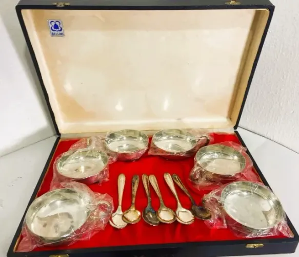 Jogo para sobremesa (sorvete) em prata 90, marca Bellini, novo na embalagem original