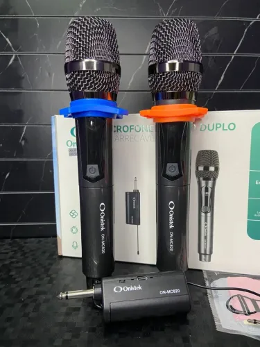 MICROFONE SEM FIO DUPLO RECARREGÁVEL ONISTEK ON-MC820