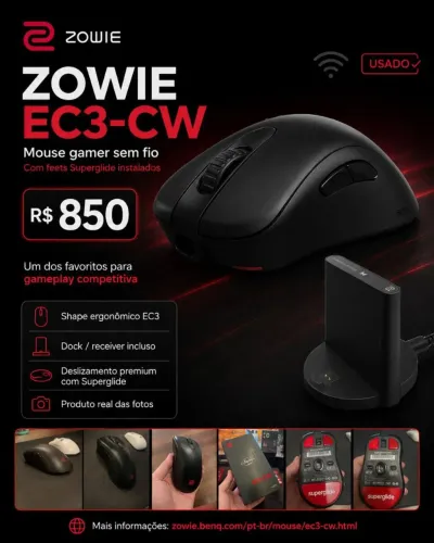 Mouse Zowie EC3 Wireless completo na caixa