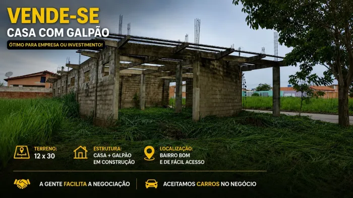 Casa com galpão construção bom pra empresas