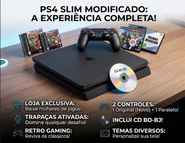 Playstation 4 Slim desbloqueado bdj 12.02 1tb + loja de jogos