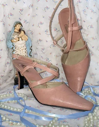 Salto rosa Anne Claude tamanho 36 Salto bico fino rosa Salto vintage sapato vintage - usad