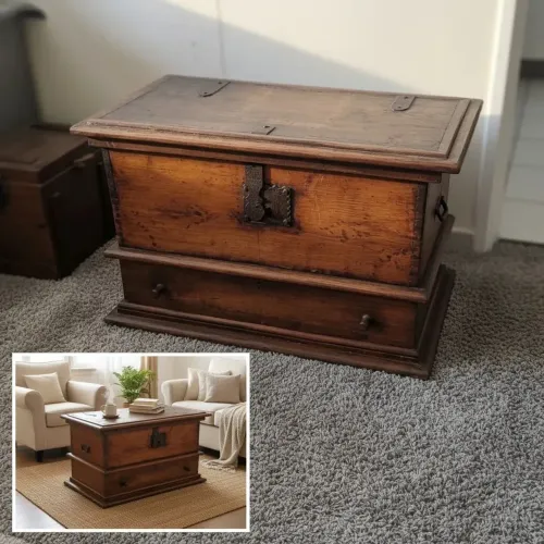 Baú em madeira de lei com dobradiça e fechamentos em ferro forjado