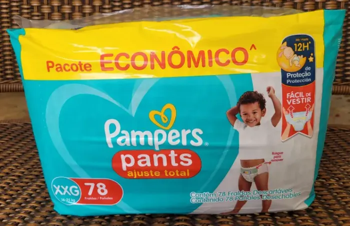 Fralda Pampers Pants Ajuste Total XXG (14-25 kg), pacote com 78 unidades.