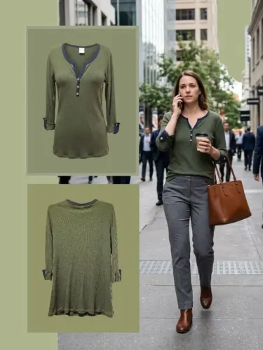 CAMISA VERDE MILITAR COM DETALHES EM AZUL MARINHO