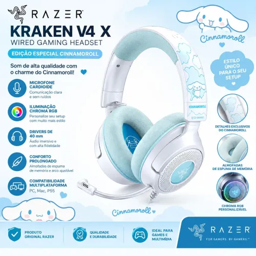 Razer Kraken V4 X Cinnamoroll Edition - Headset Gamer Wired - Lacrado