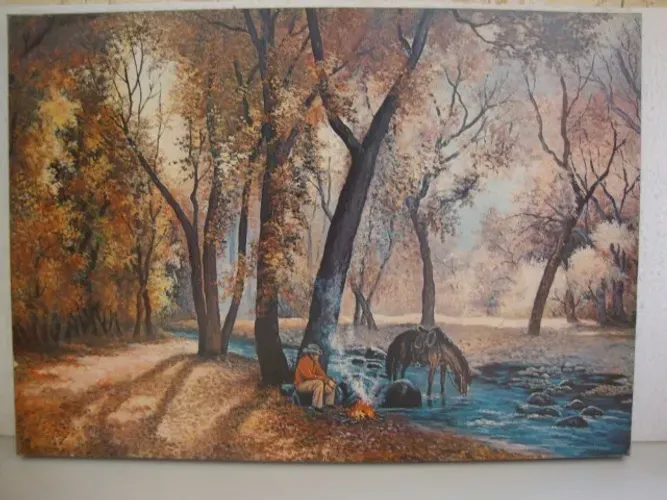 Quadro Gravura Paisagem Rural .