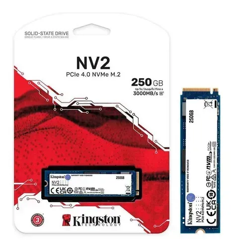 SSD Kingston Nv2 250Gb, M.2 2280 Pcie, Nvme, Leitura: 3000 Mb/s e Gravação: 1300 Mb/se Pre