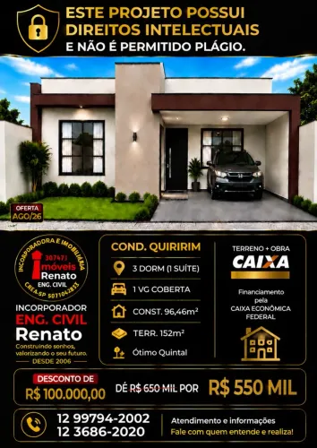 Oferta Taubaté Terreno + construção 96m² em Quiririm de R$ 650 mil por R$ 550 mil