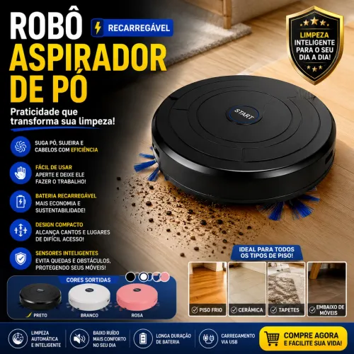 ? ROBÔ ASPIRADOR DE PÓ RECARREGÁVEL ? Praticidade que transforma sua limpeza!